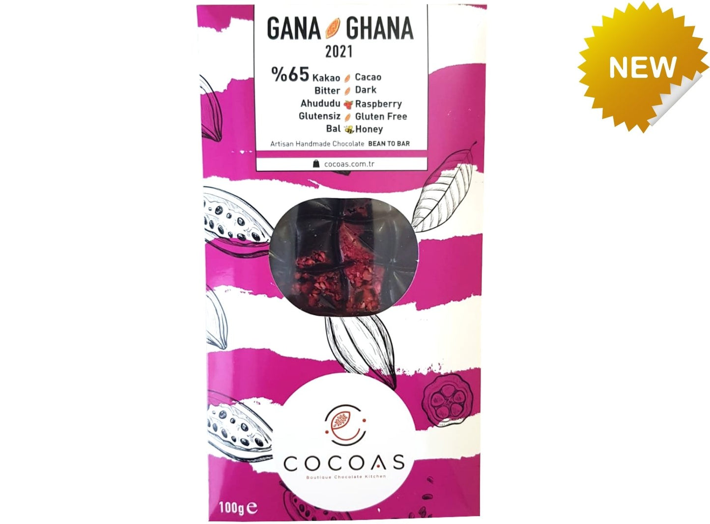 Cocoas Ballı Ahududulu Glutensiz Bitter Tablet Çikolata 100 gr