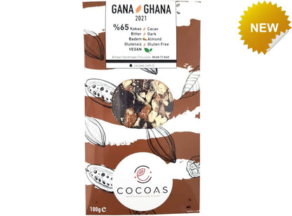 Cocoas Vegan Glutensiz Bademli Bitter Tablet Çikolata 100 Gr