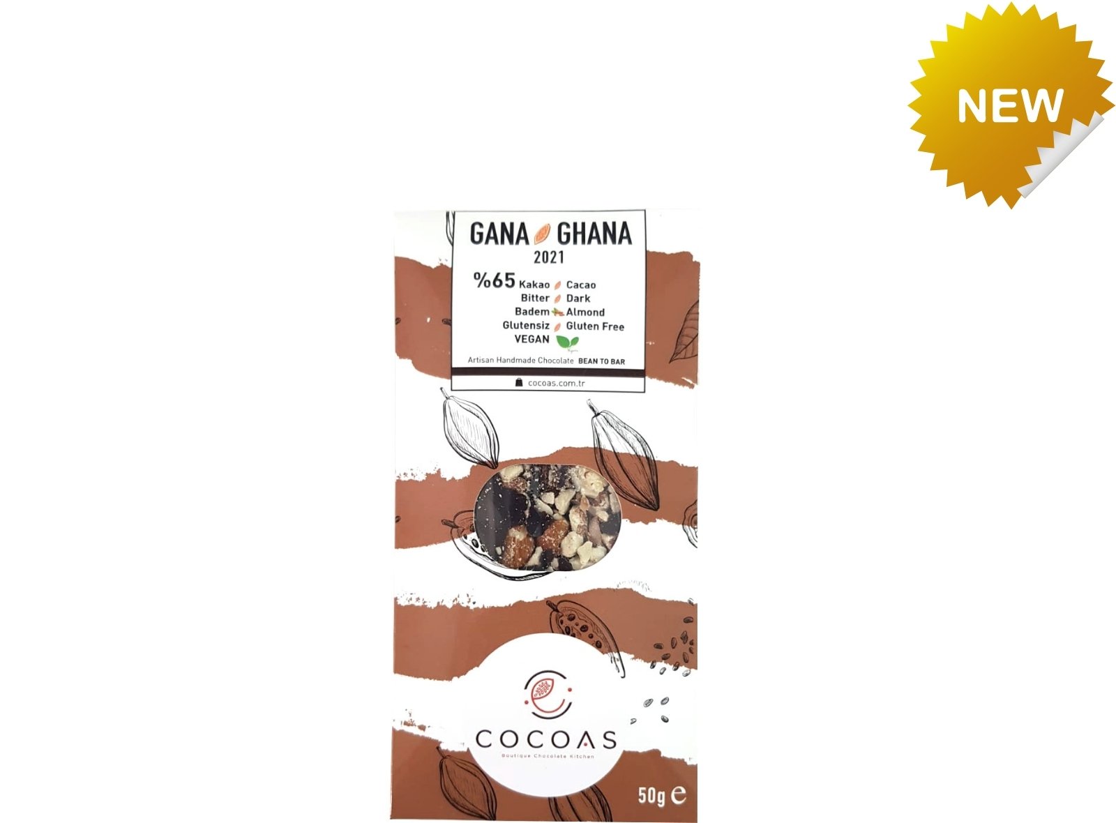 Cocoas Vegan Glutensiz Bademli Bitter Tablet Çikolata 50 Gr
