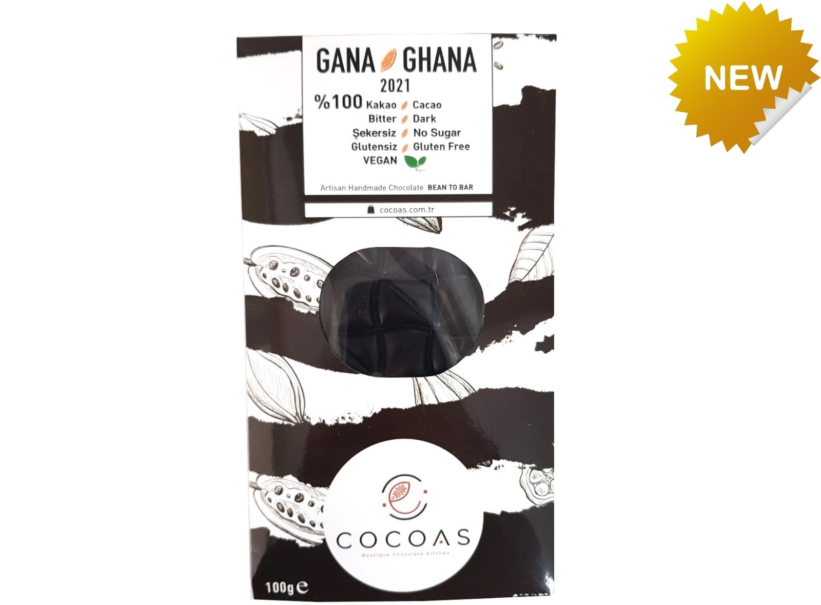 Cocoas Vegan Glutensiz Şekersiz Bitter Tablet Çikolata 100 gr