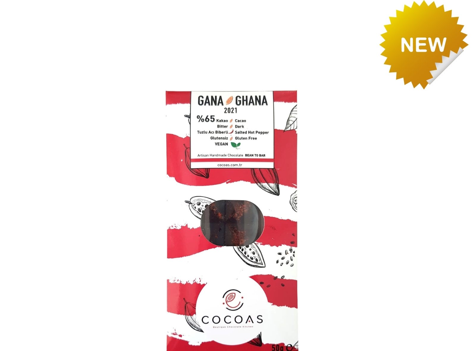 Cocoas Vegan Glutensiz Tuzlu Acı Biberli Bitter Tablet Çikolata 50 Gr